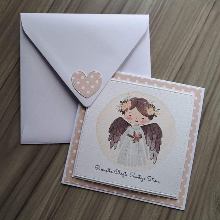 Personalizowana kartka na Chrzest z Aniołem Stróżem