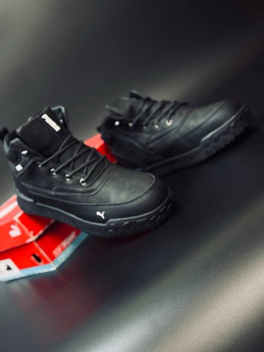 Натуральна овчина!Чоловічі зимові чоботи чорні пума мужские ботинки