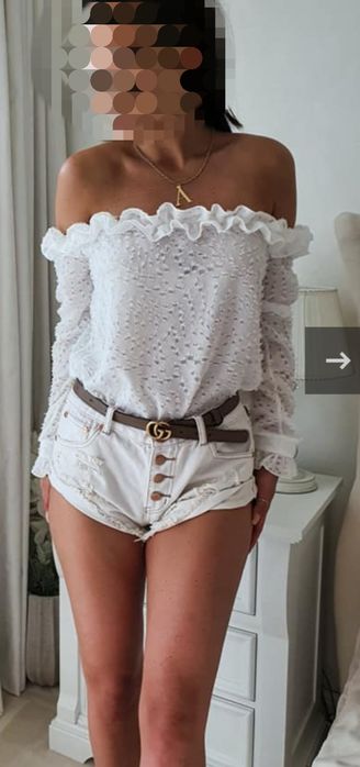 XS 34 S 36 biała bluzka hiszpanka falbanka boho wiosna lato piękna