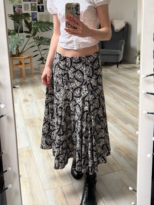długa spódnica czarna biała wiosna vintage M