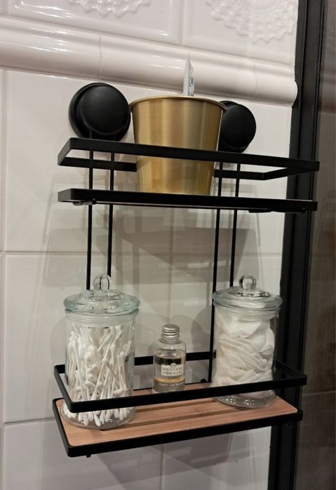 Półka łazienkowa ścienna  czarna bez wiercenia Bambus LOFT