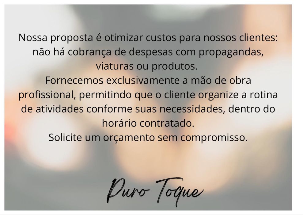 Empresa Puro Toque limpeza de ambientes profissionais e engomadoria