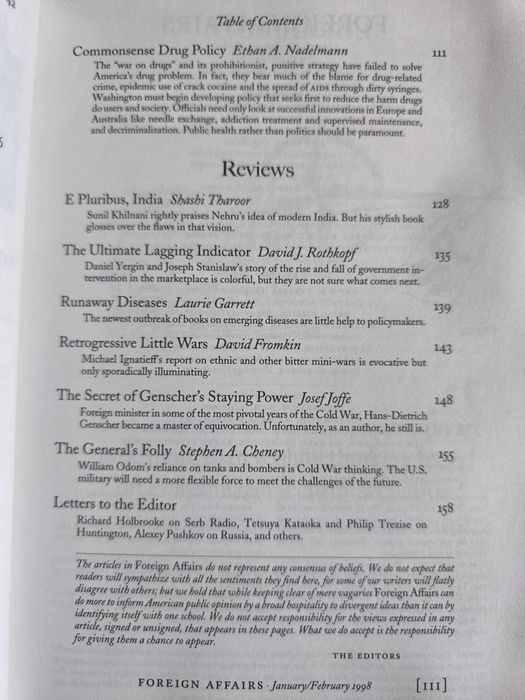 Revista "Foreign Affairs" January/February 1998 Volume 77, Number 1