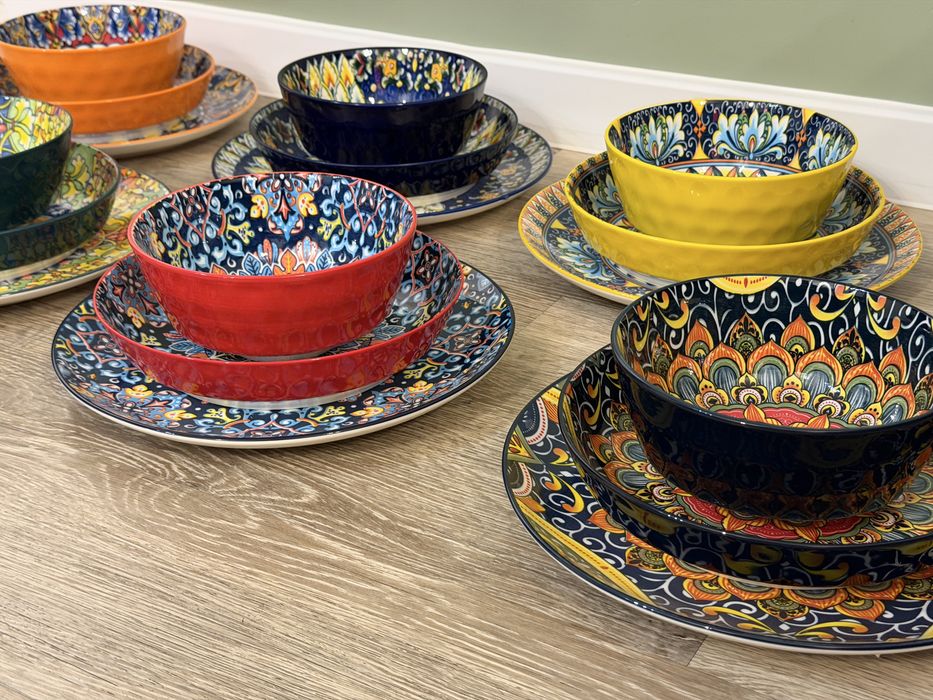 Nowy Zestaw obiadowy/zastawa stołowa BOHO 18 elementów talerze i miski