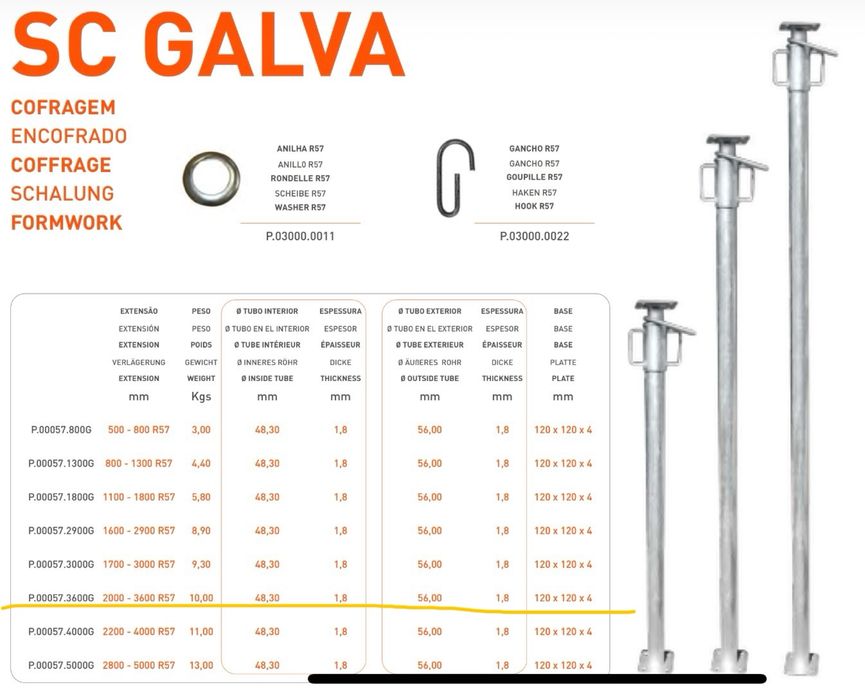 Escoras metálicas em aço galvanizado (novas)