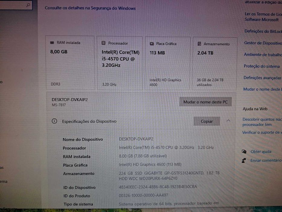 Vendo PC - i5 4570 + 8GB RAM + 240Gb SSD(W10) + 2TB HDD