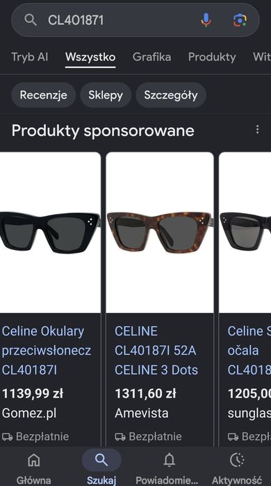 Celine Okulary Przeciwsłoneczne CL40187I (100% ORYGINALNE)