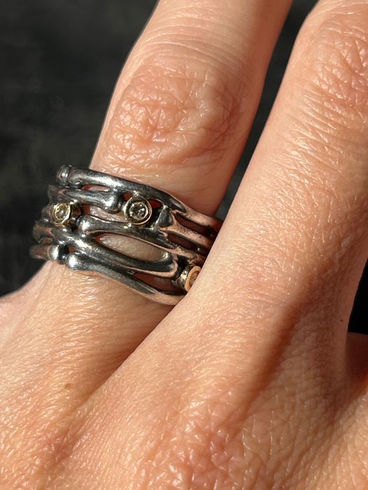 Obrączka z brylantami w złotej oprawie Pandora