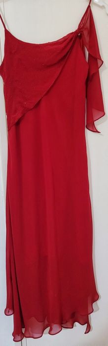 Vestido sport fino vermelho bordado com canutilho