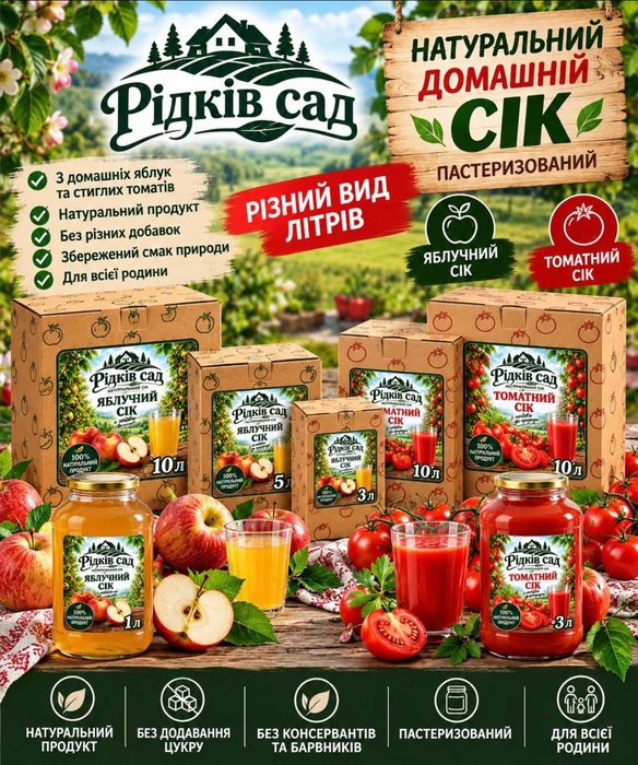 Яблучний сік 100% натуральний свіжовижатий
