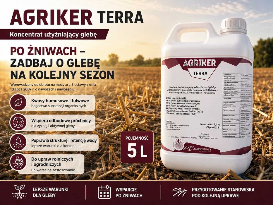 Agriker Terra 5 l użyźniacz gleby po żniwach kwasy humusowe