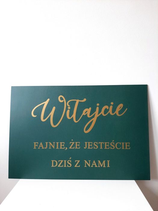 Tablica powitalna butelkowa zieleń złoty napis ślub wesele