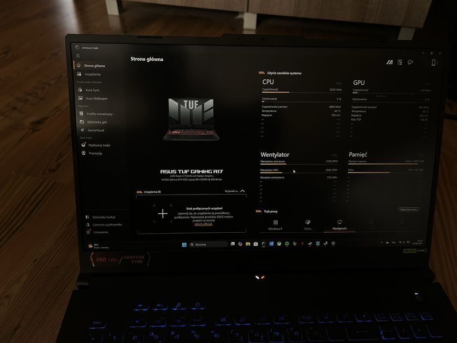 Asus Tuf A17 • RTX 4050 • Ryzen 5 • Ssd 512gb • 16gb Ram •STAN IDEALNY