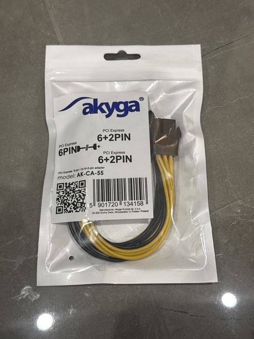 Adapter PCI-E 6 pin do 6+2 pin Akyga kabel do karty graficznej