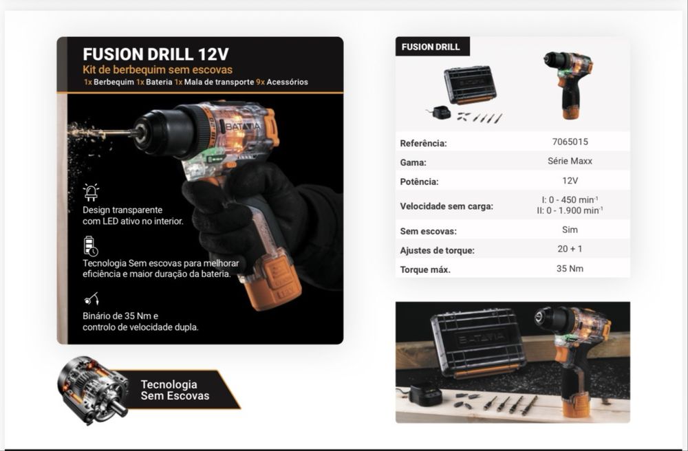 Berbequim Brushless 12V BATAVIA – Novo
