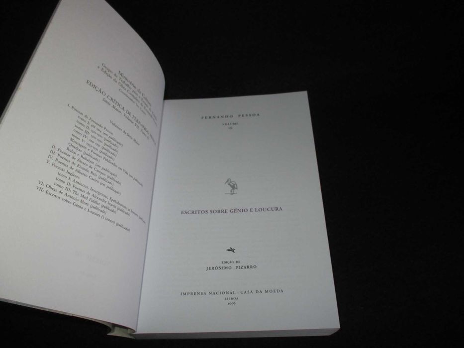 Livros Escritos sobre Génio e Loucura Tomo I e II Fernando Pessoa