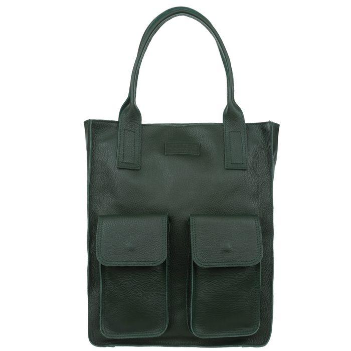 VERA PELLE torebka skórzana shopper duża z kieszeniami V516 c.zielona