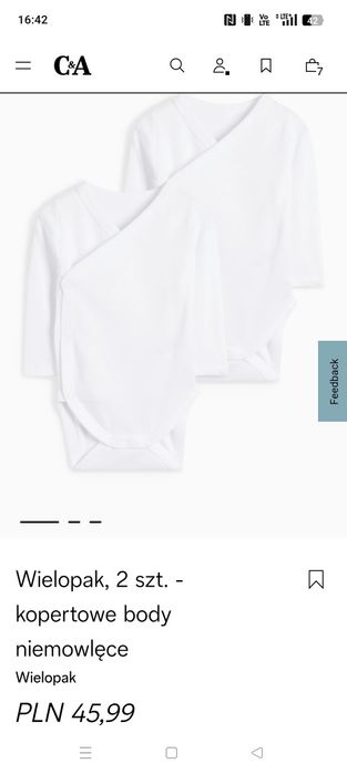 Body białe kopertowe 56 C&A niemowlęce 2 szt