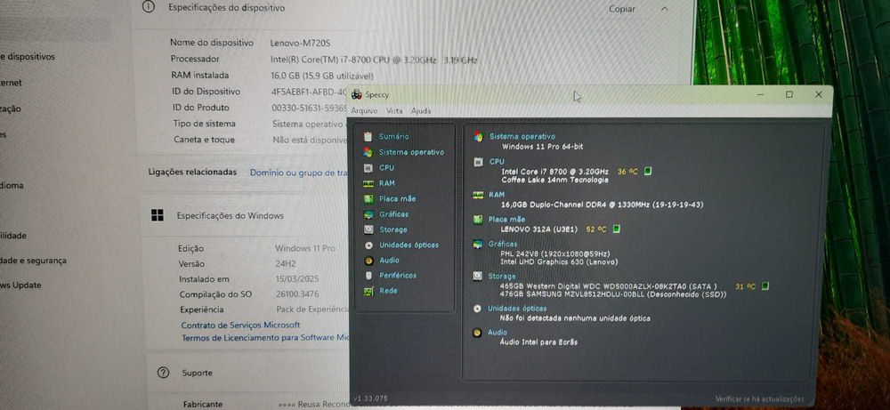 Pack Pç Lenovo M720S+Lcd 22"P 8ªG|I7-8700|16G|NVMe512+HDD500|5G+BT|W11