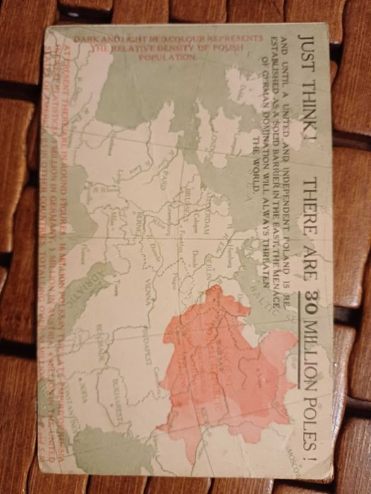 Polska pocztówka patriotyczna- mapa- ok.1917 rok