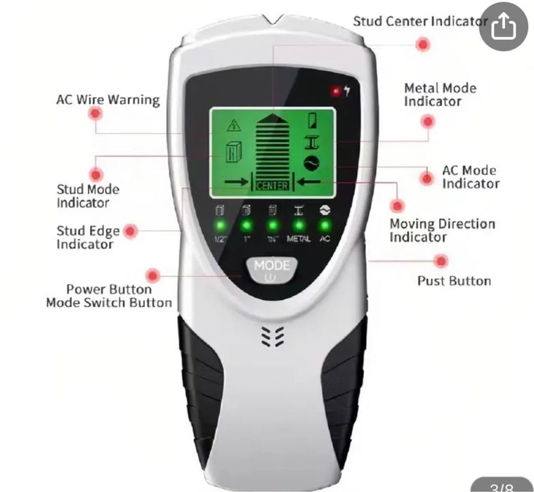 Skaner ścian, 5w1, wykrywacz przewodów, prętów, rur