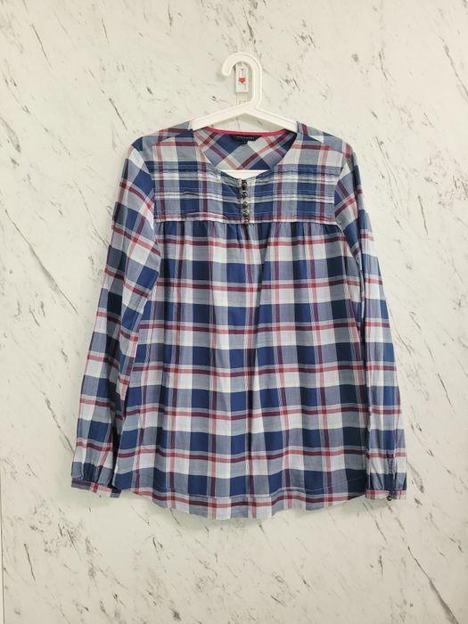 Bluzka M 38 w kratkę jedwab bawełna koszula boho guzik