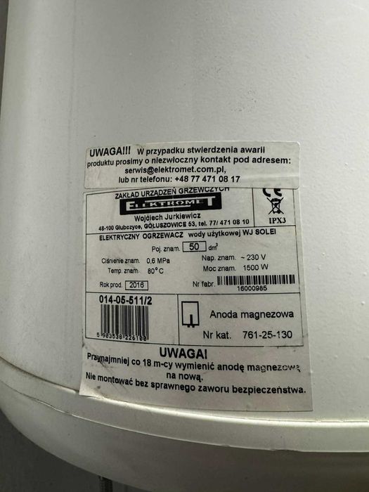 Podgrzewacz wody Elektromet 50l Solei