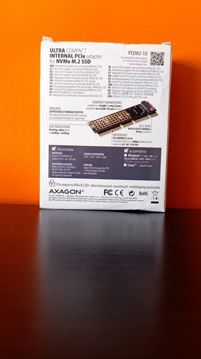 Axagon PCEM2-1U — adaptador PCIe para M.2 NVMe64738348626563123