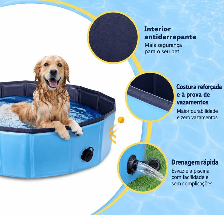 NOVO - Piscina Dobrável para Cães com Estrutura Reforçada