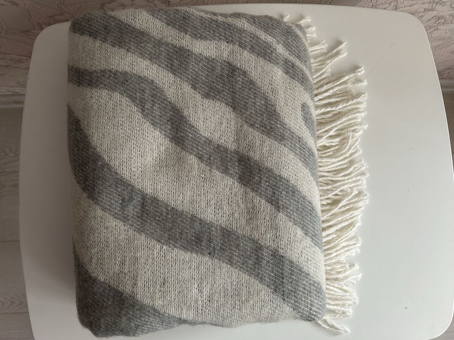 Плед напіввовняний 140х160 Молочно-сірий