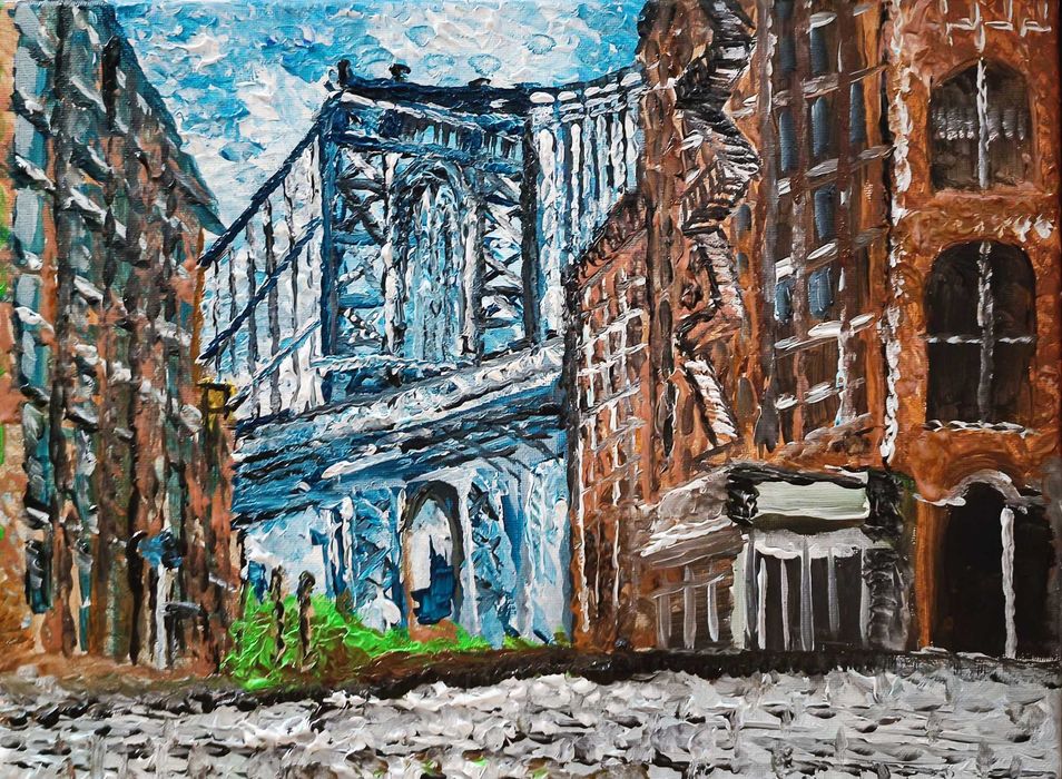 Most Brookliński  obraz akrylowy w stylu impresjonistycznym 30x40 cm