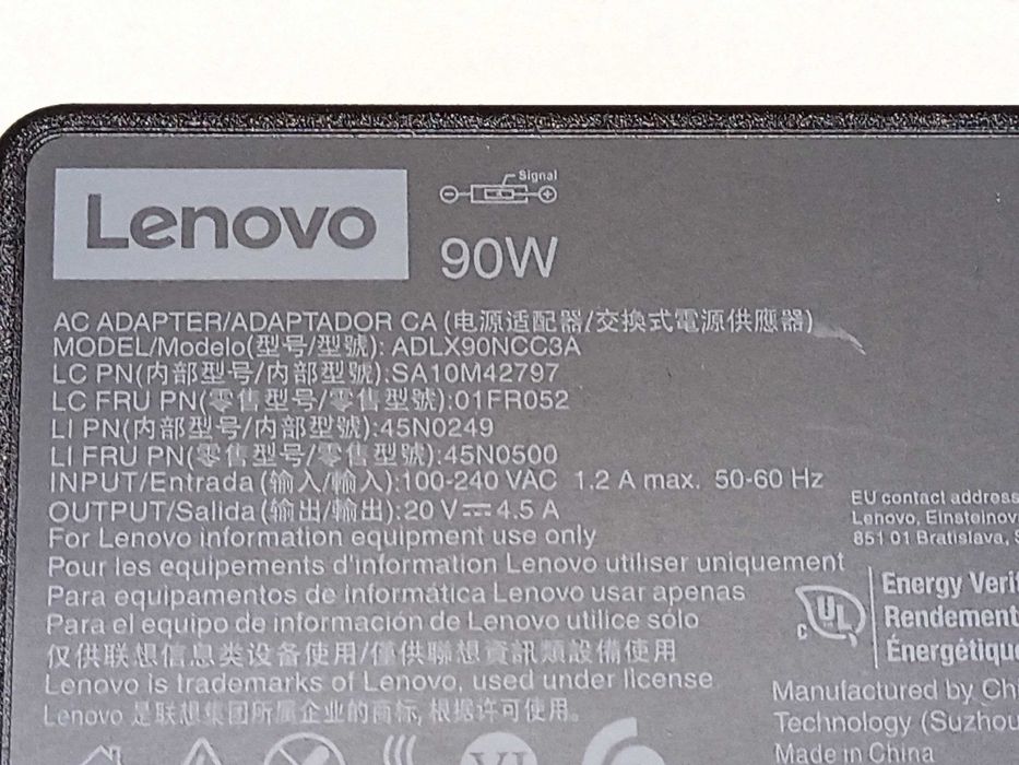 Оригинальный блок питания LENOVO 20V, 4.5A, 90W прямоугольный разъем