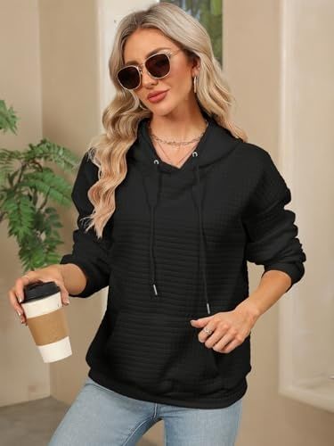 Bluza damska Decorie czarna oversize waflowa struktura kangurka  XL