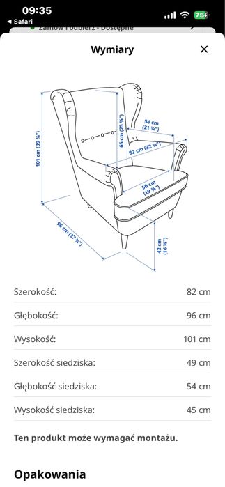 Fotel Uszak  Strandmon Ikea używany