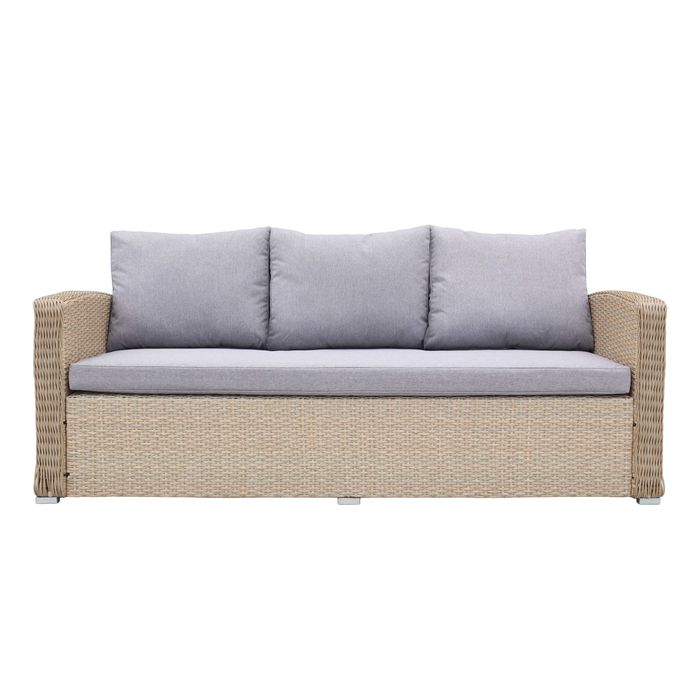 Zestaw Mebli Ogrodowych Technorattanowy Komplet Beżowy Regulacja Stołu