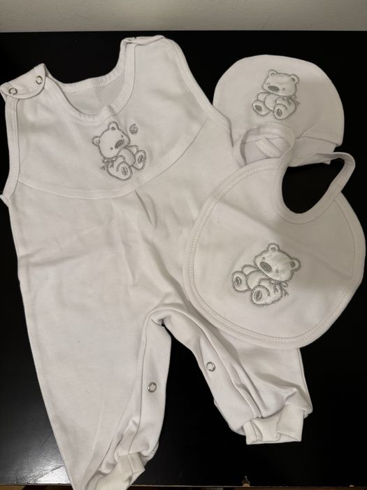 Білий бавовняний костюм для хрещення новонароджених 0-2 місяці