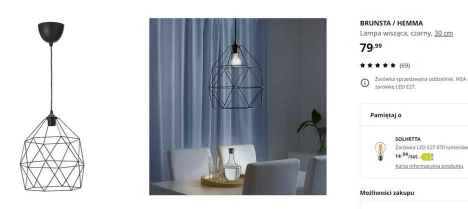 Lampa drut do kuchni jadalni ikea z żarówką