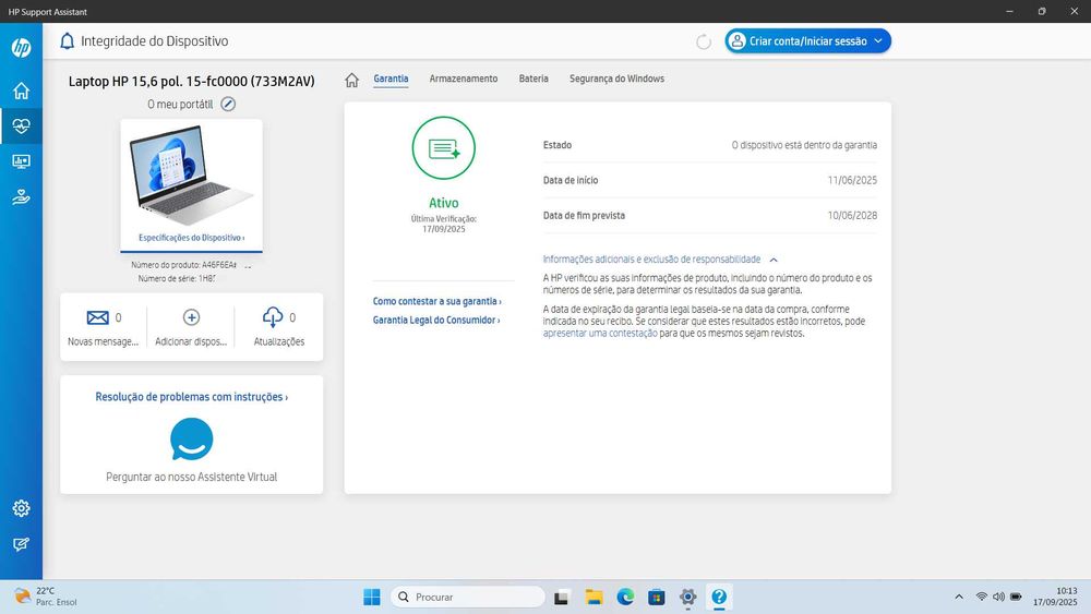 Portátil HP, Ryzen 5 7520U, 16GB RAM, com garantia