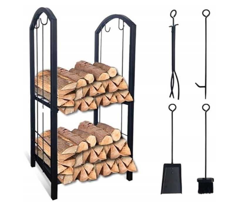 VOUNOT Regał na drewno kominkowe z akcesoriami