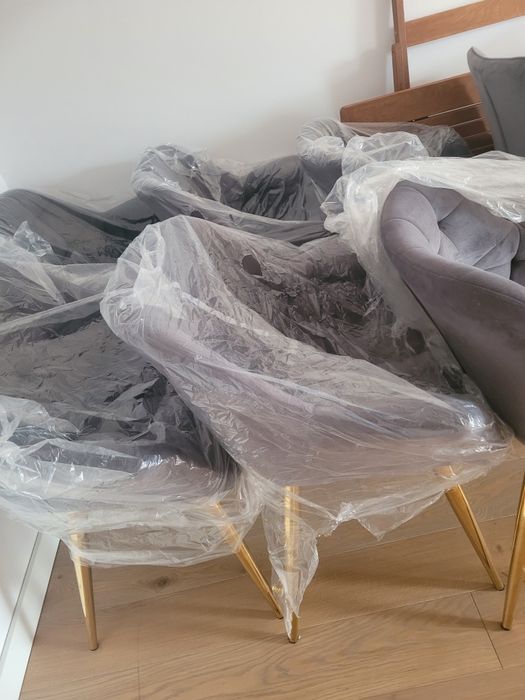 15 szt. Krzeseł do jadalni salonu Fotele szare, złote nogi