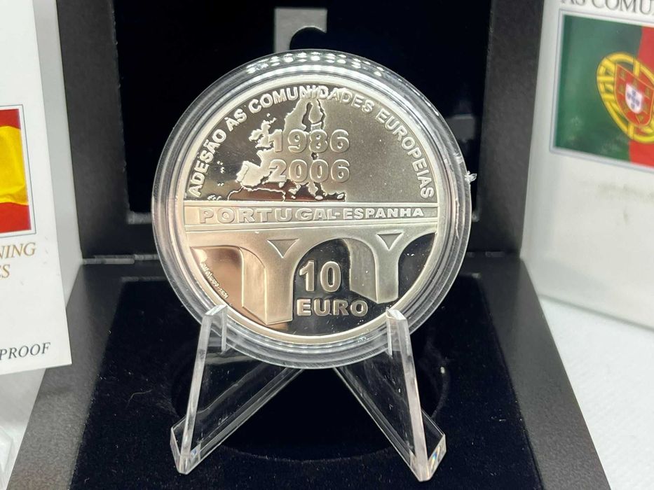 Portugal 2006 - Estojo 10 Euros Prata Proof 20º Aniv Adesão Portugal e Espanha à Com Europeia