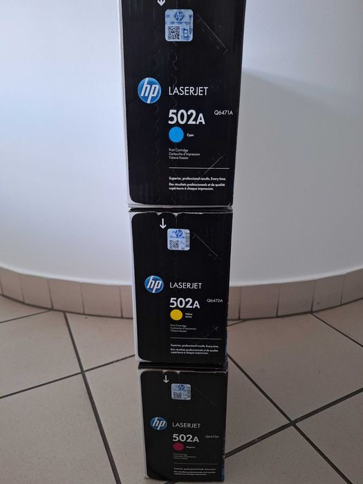 Tonery Toner Hp 502a nowe zapakowane kolory czerwony żółty niebieski