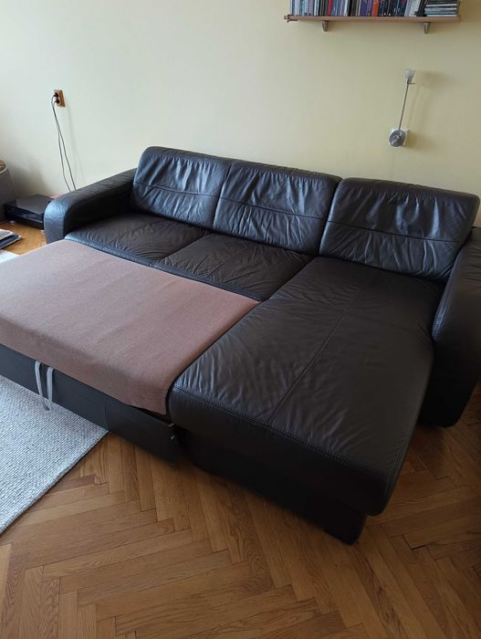 Kanapa narożna, skórzana, z funkcją spania