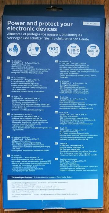 Extensão elétrica Philips 6 tomadas+5USB 2MT- nova, 3 anos de garantia