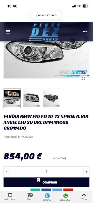 Faróis BMW F10 F11 10-13 Xenon Angel Eyes Led 3D DRL Dinâmicos Cromado