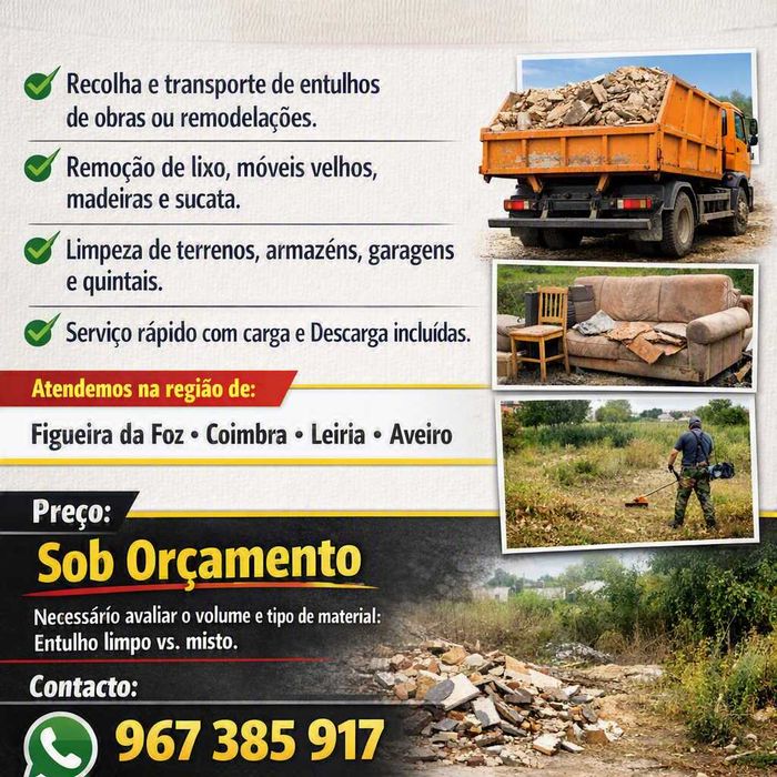 Remoção de entulho, lixo e limpeza de obras/terrenos