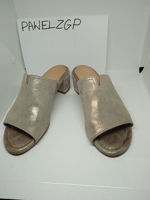 Klapki ryłko skórzane Ara eleganckie na obcasie rozmiar 36