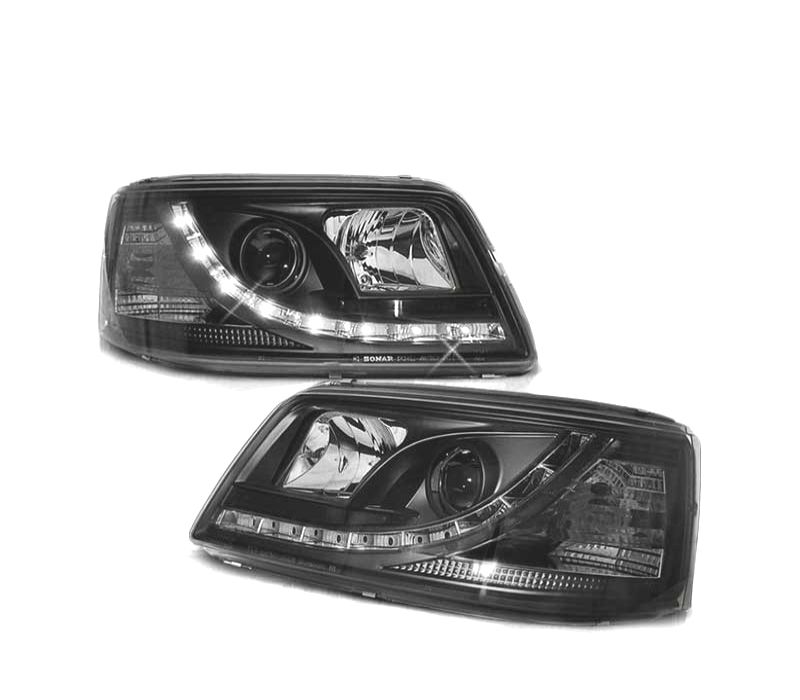 FARÓIS PARA VOLKSWAGEN VW T5 03-09 DRL PRETO