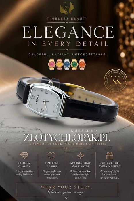 Prześliczny 14K 585 damski owalny zegarek z białego złota Geneve lw042wdw Kraków biżuteria Negocjacja ceny!