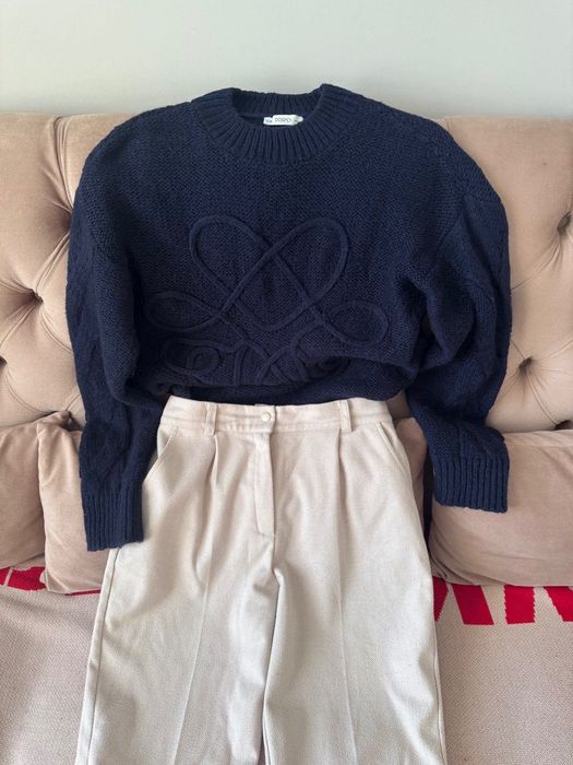 Комплект синій светр з візерунком Fashionista + світлі прямі штани